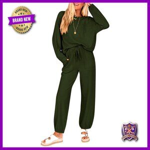 Ribbed Knit Lounge Set Tracksuit Jogger Pants Postpartum Comfy Women's Size XL